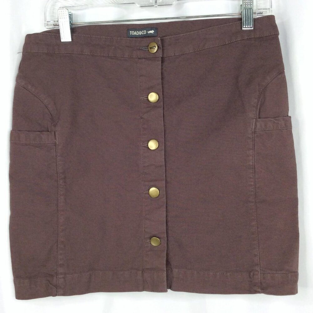 Toad & Co Women's Earthworks Skirt Sz 6 Brown Organic Cotton Blend Mini‎ Button